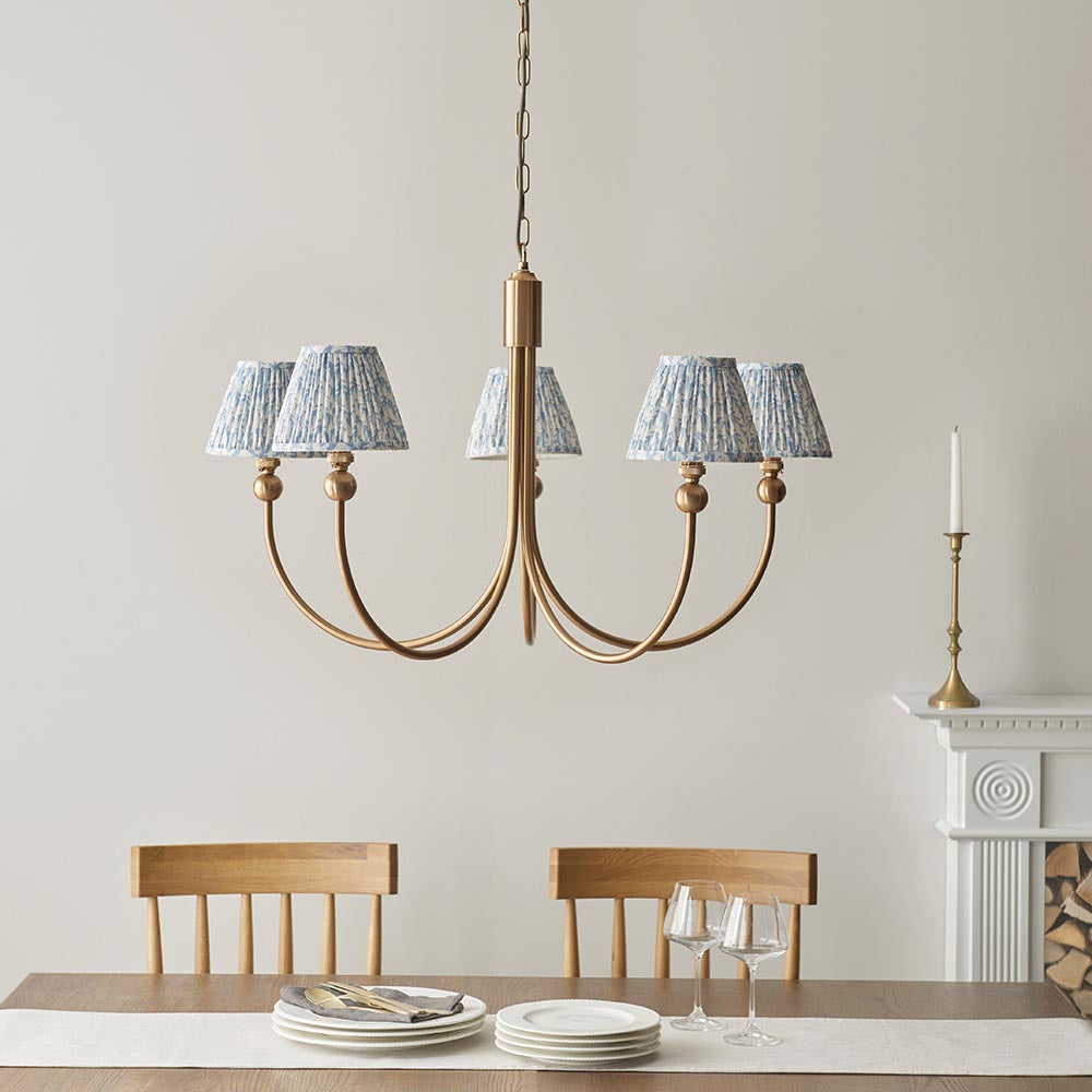 Santiago & Leaf 16cm Shell bay blue shade 5Lt classic pendant - Comet Lighting