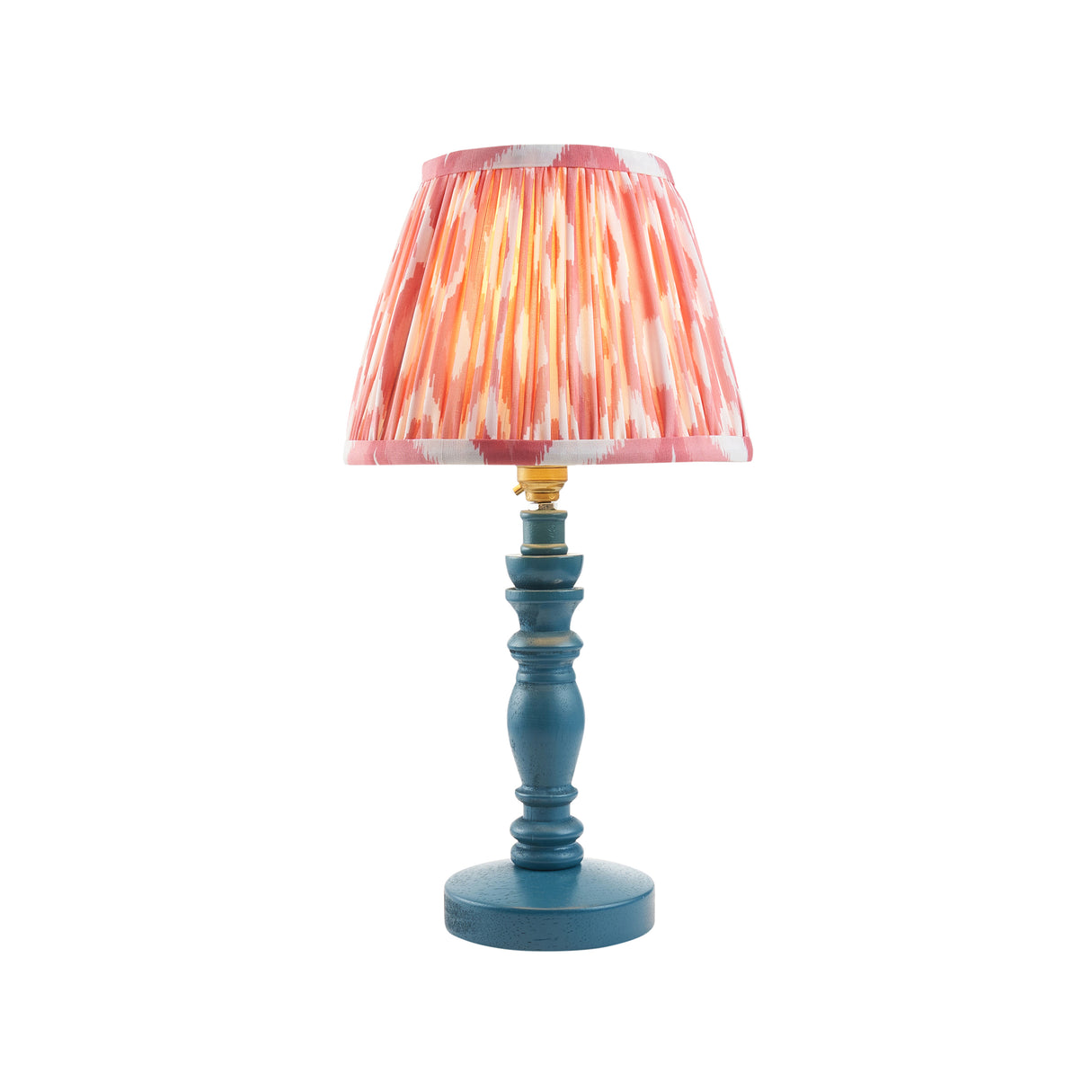 Wooden Blue Bibury & Ikat 20cm Coral pink shade - Comet Lighting