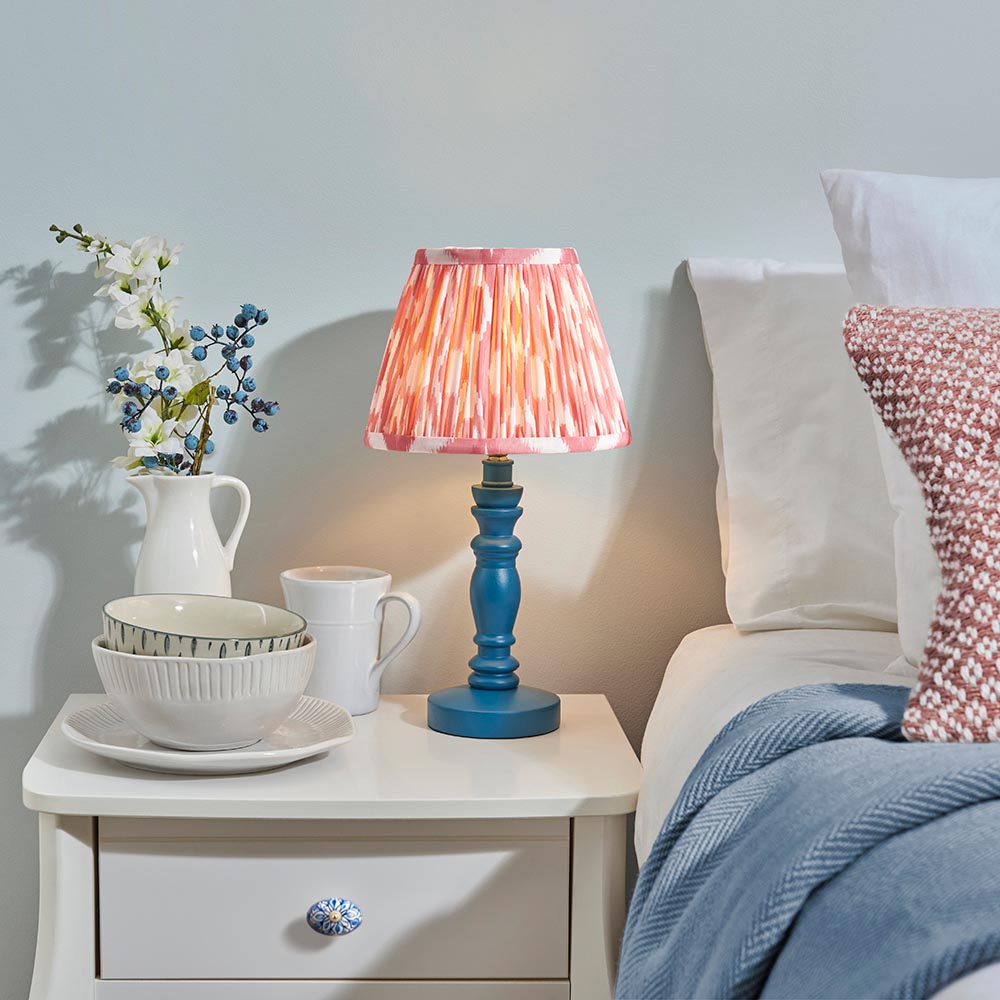 Wooden Blue Bibury & Ikat 20cm Coral pink shade - Comet Lighting