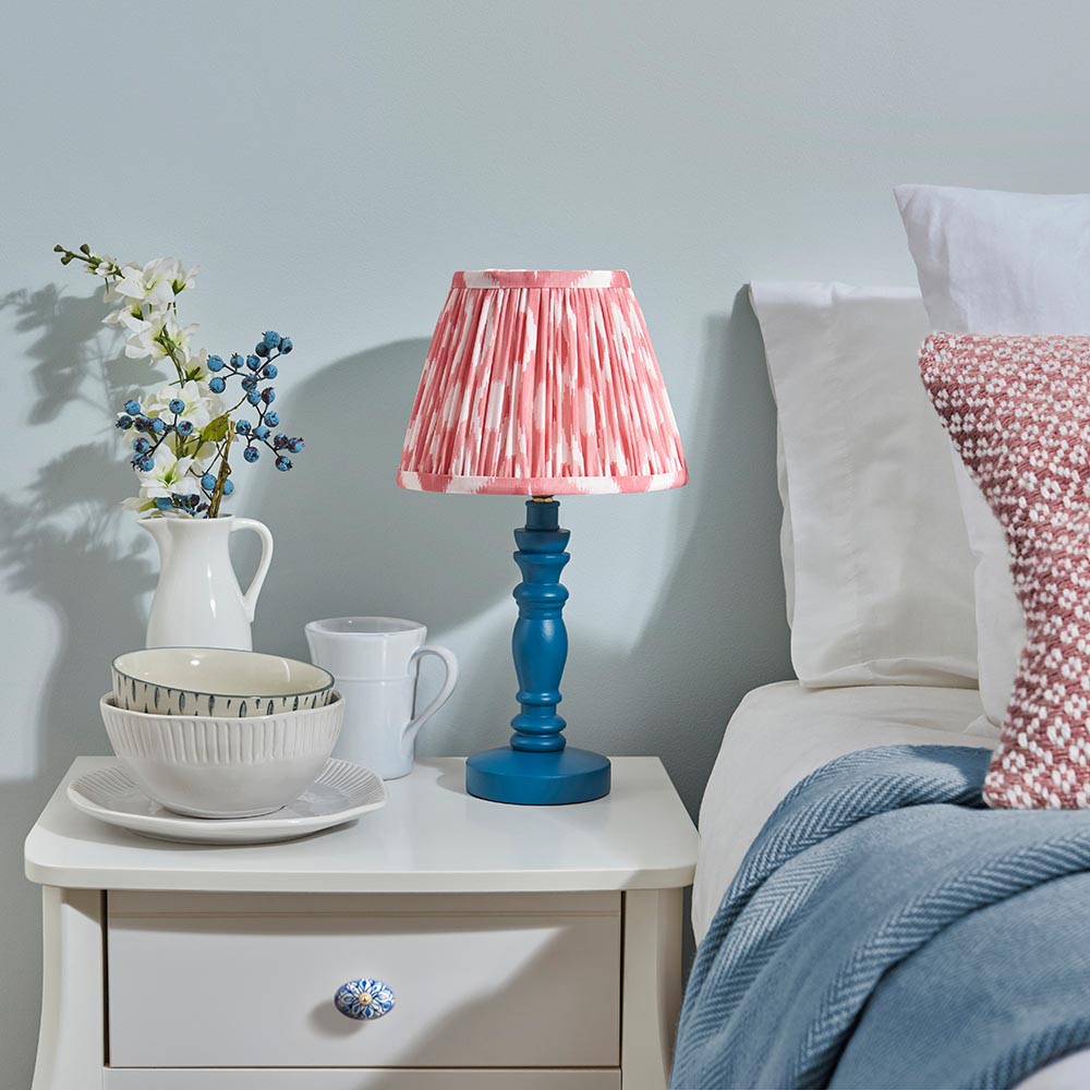 Wooden Blue Bibury & Ikat 20cm Coral pink shade - Comet Lighting