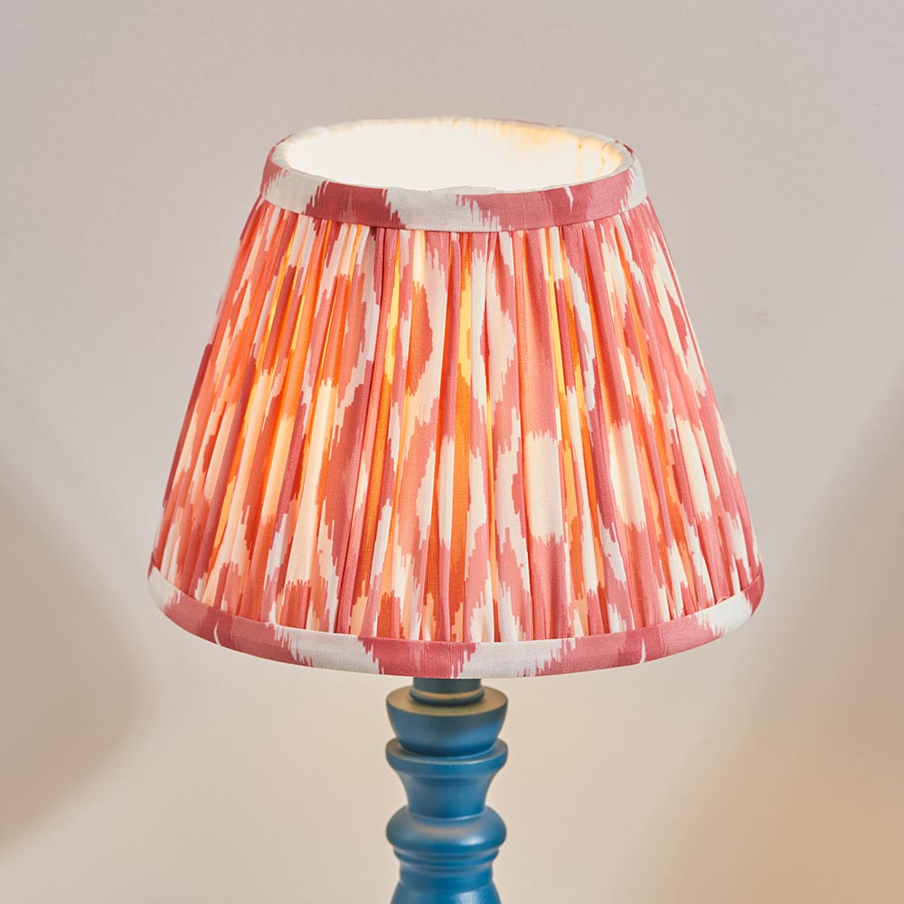 Wooden Blue Bibury & Ikat 20cm Coral pink shade - Comet Lighting
