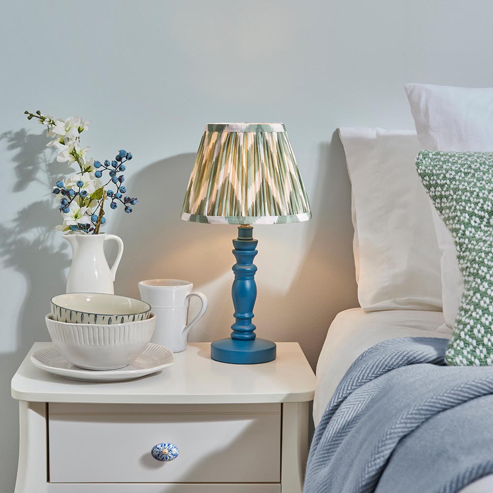 Wooden Blue Bibury & Zigzag 20cm Cotswold green shade - Comet Lighting
