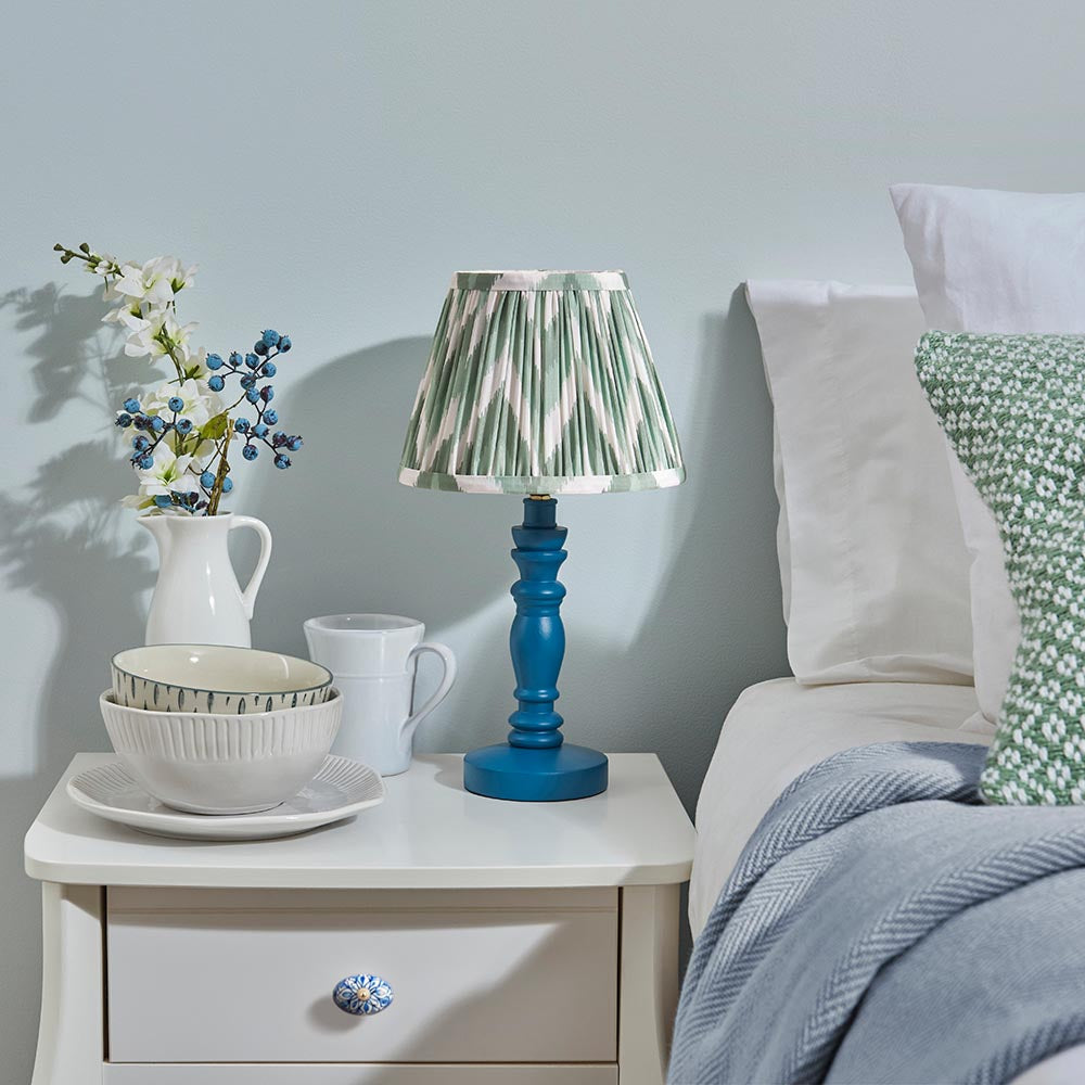Wooden Blue Bibury & Zigzag 20cm Cotswold green shade - Comet Lighting
