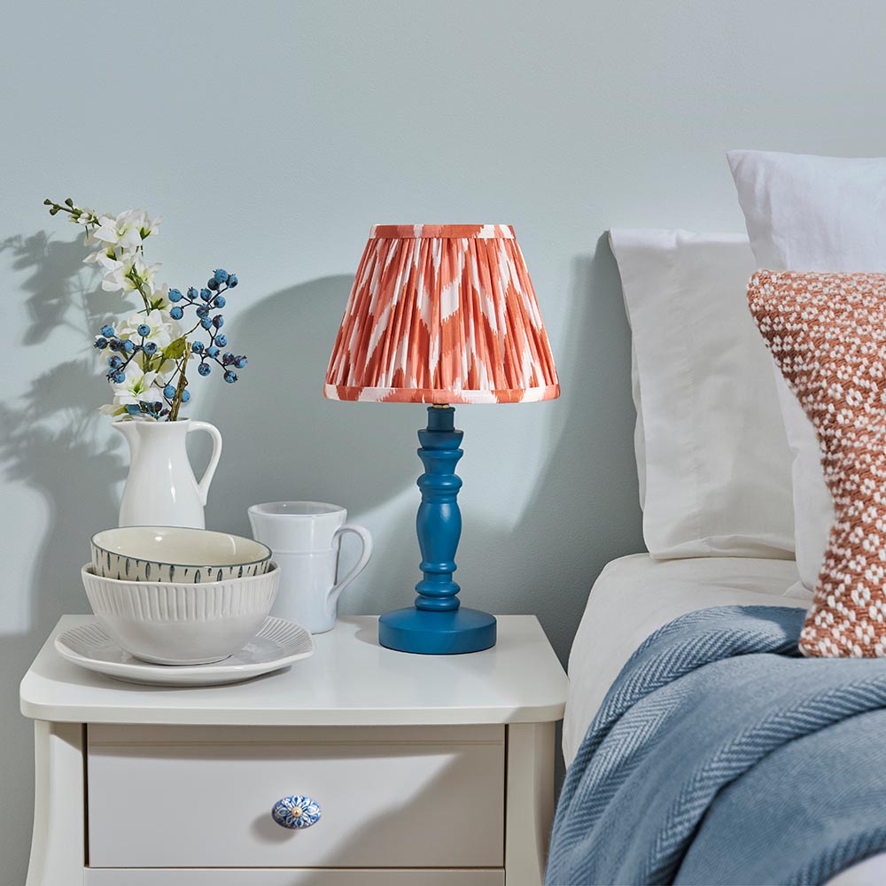 Wooden Blue Bibury & Zigzag 20cm Apricot orange shade - Comet Lighting