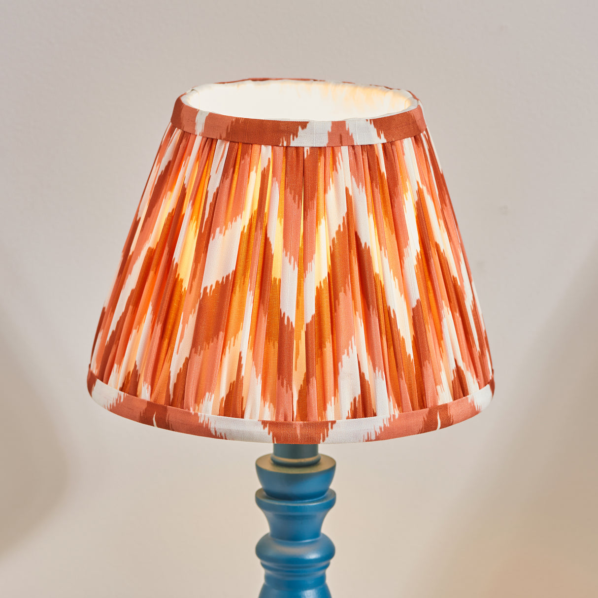 Wooden Blue Bibury & Zigzag 20cm Apricot orange shade - Comet Lighting
