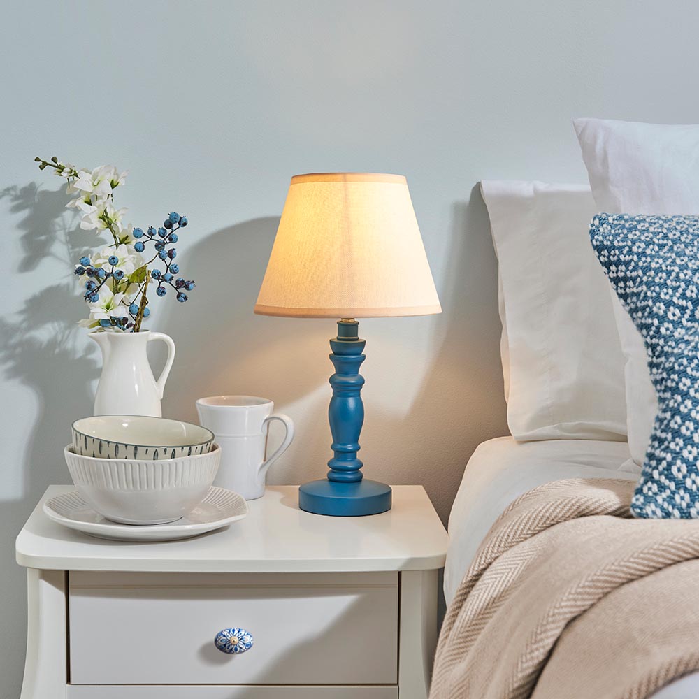 Wooden Blue Bibury & Ivy 20cm Vintage white shade - Comet Lighting