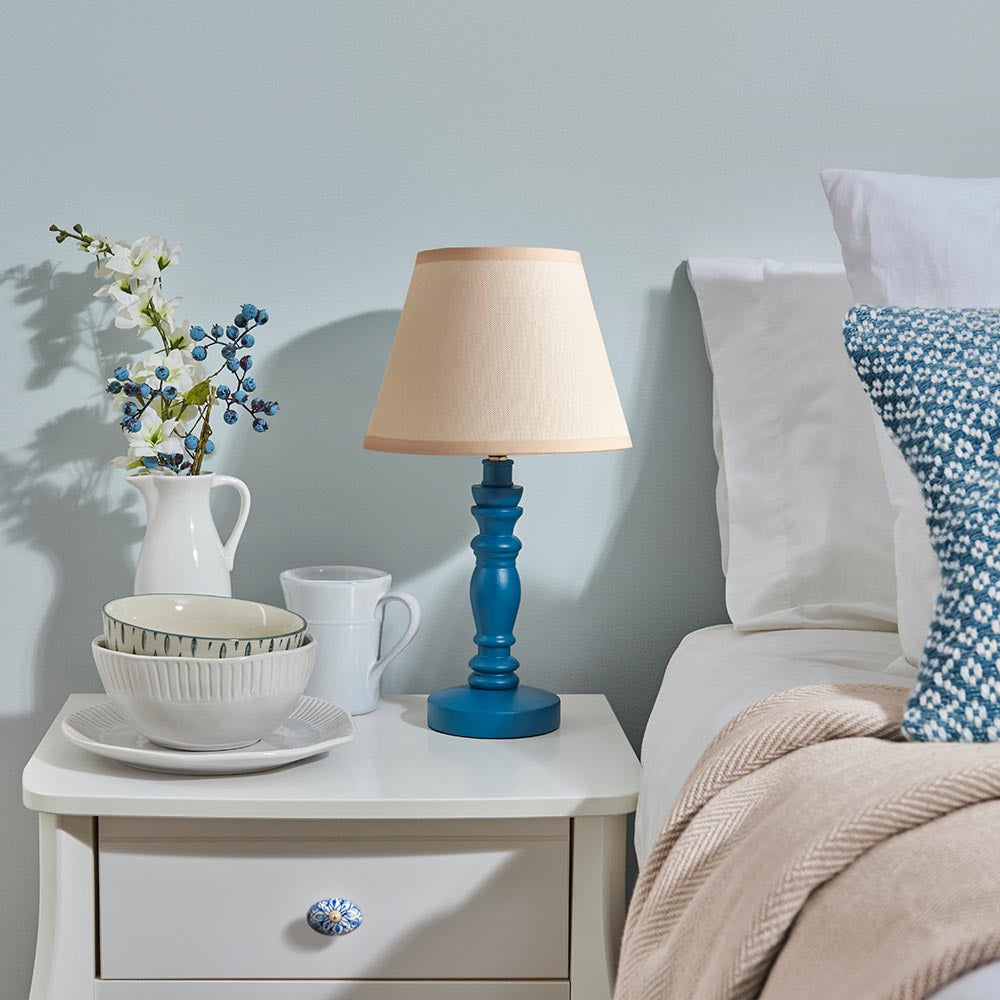 Wooden Blue Bibury & Ivy 20cm Vintage white shade - Comet Lighting