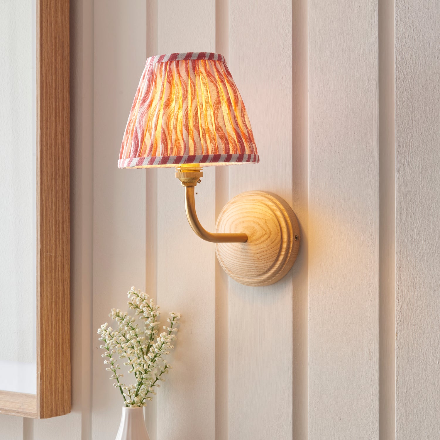 Wood Arc & Ripple 16cm Coral pink shade - Comet Lighting