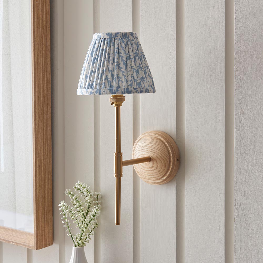 Wood T Bar & Leaf 16cm Shell bay blue shade - Comet Lighting