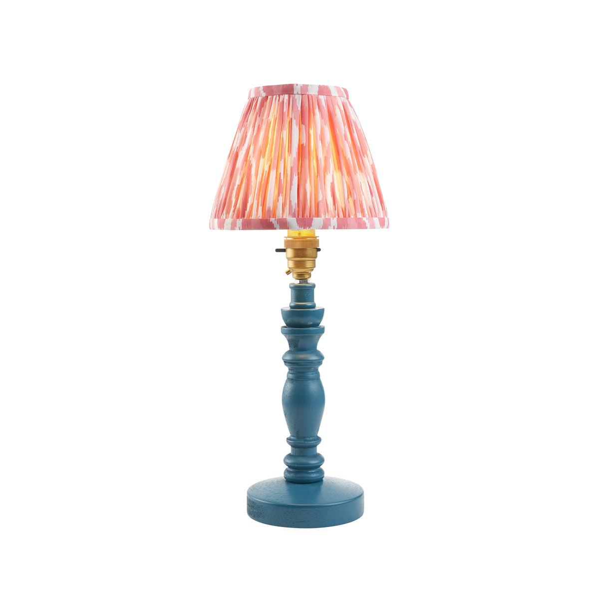 Wooden Blue Bibury & Ikat 16cm Coral pink shade - Comet Lighting