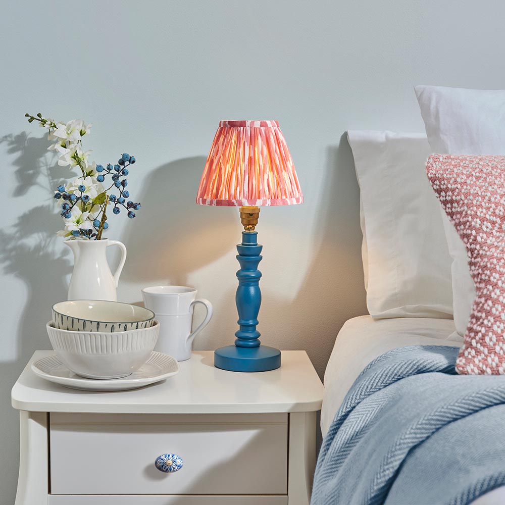 Wooden Blue Bibury & Ikat 16cm Coral pink shade - Comet Lighting