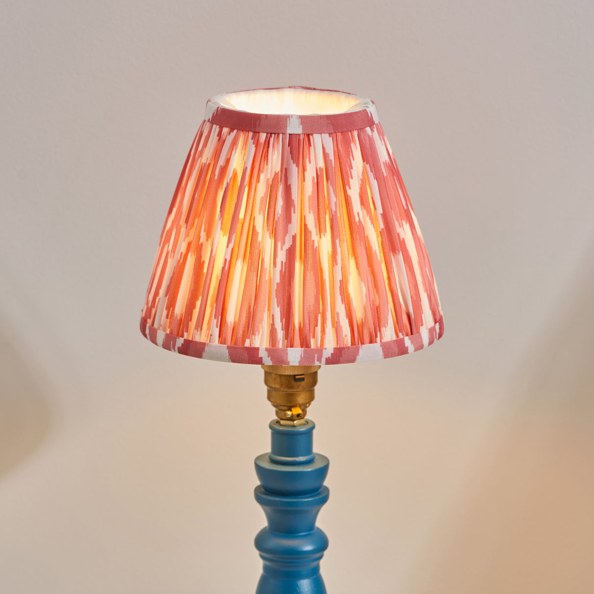 Wooden Blue Bibury & Ikat 16cm Coral pink shade - Comet Lighting
