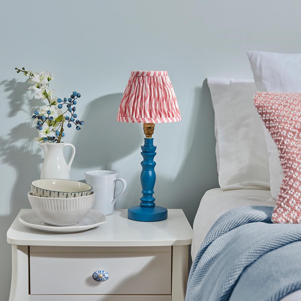 Wooden Blue Bibury & Ripple 16cm Coral pink shade - Comet Lighting