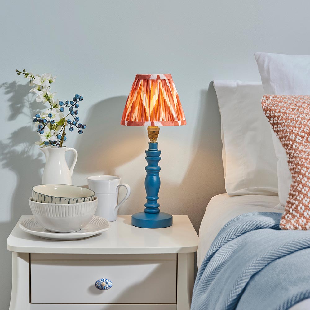 Wooden Blue Bibury & Zigzag 16cm Apricot orange shade - Comet Lighting