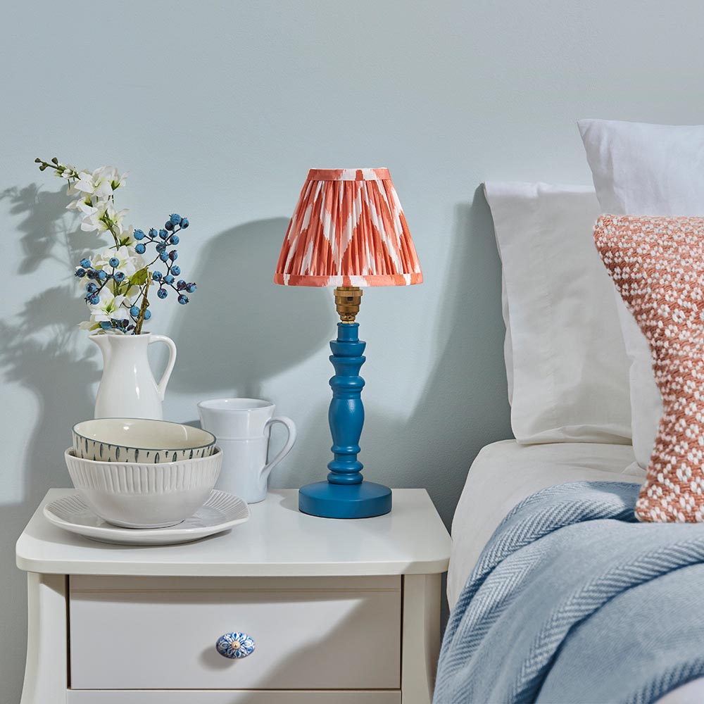 Wooden Blue Bibury & Zigzag 16cm Apricot orange shade - Comet Lighting