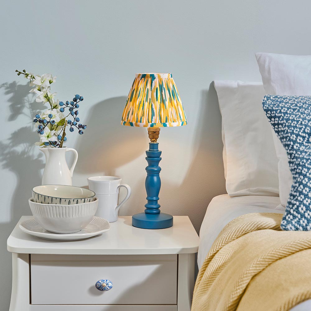 Wooden Blue Bibury & Ikat 16cm Yellow & jade shade - Comet Lighting