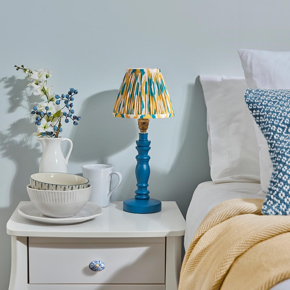 Wooden Blue Bibury & Ikat 16cm Yellow & jade shade - Comet Lighting
