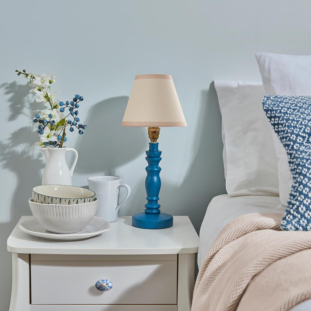 Wooden Blue Bibury & Ivy 16cm Vintage white shade - Comet Lighting