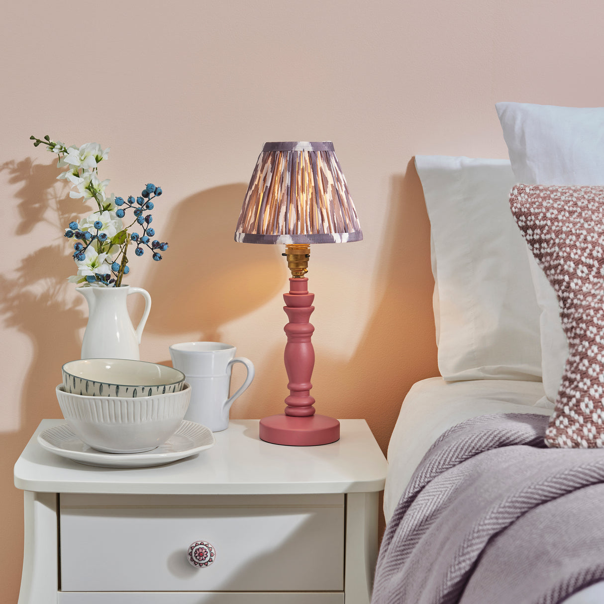 Wooden Pink Bibury & Ikat 16cm Pearl grey shade - Comet Lighting