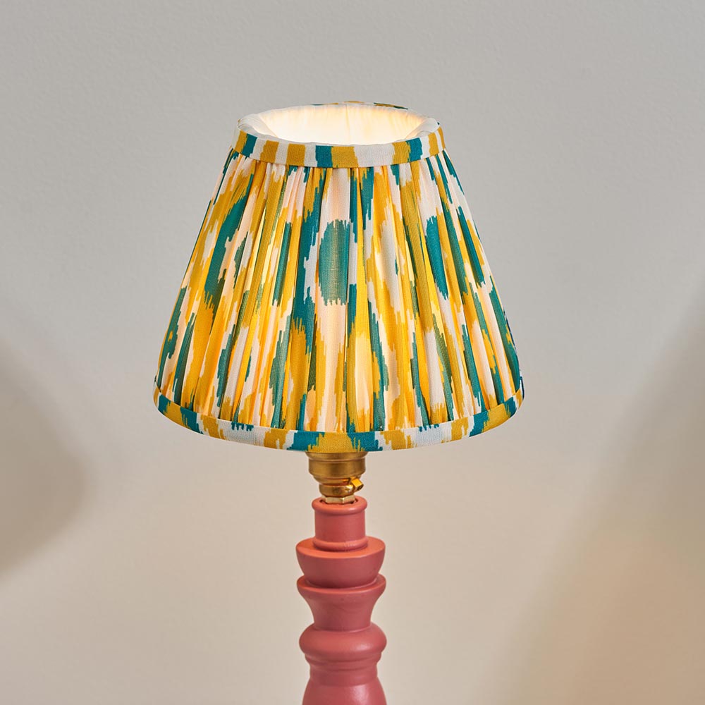 Wooden Pink Bibury & Ikat 16cm Yellow & jade shade