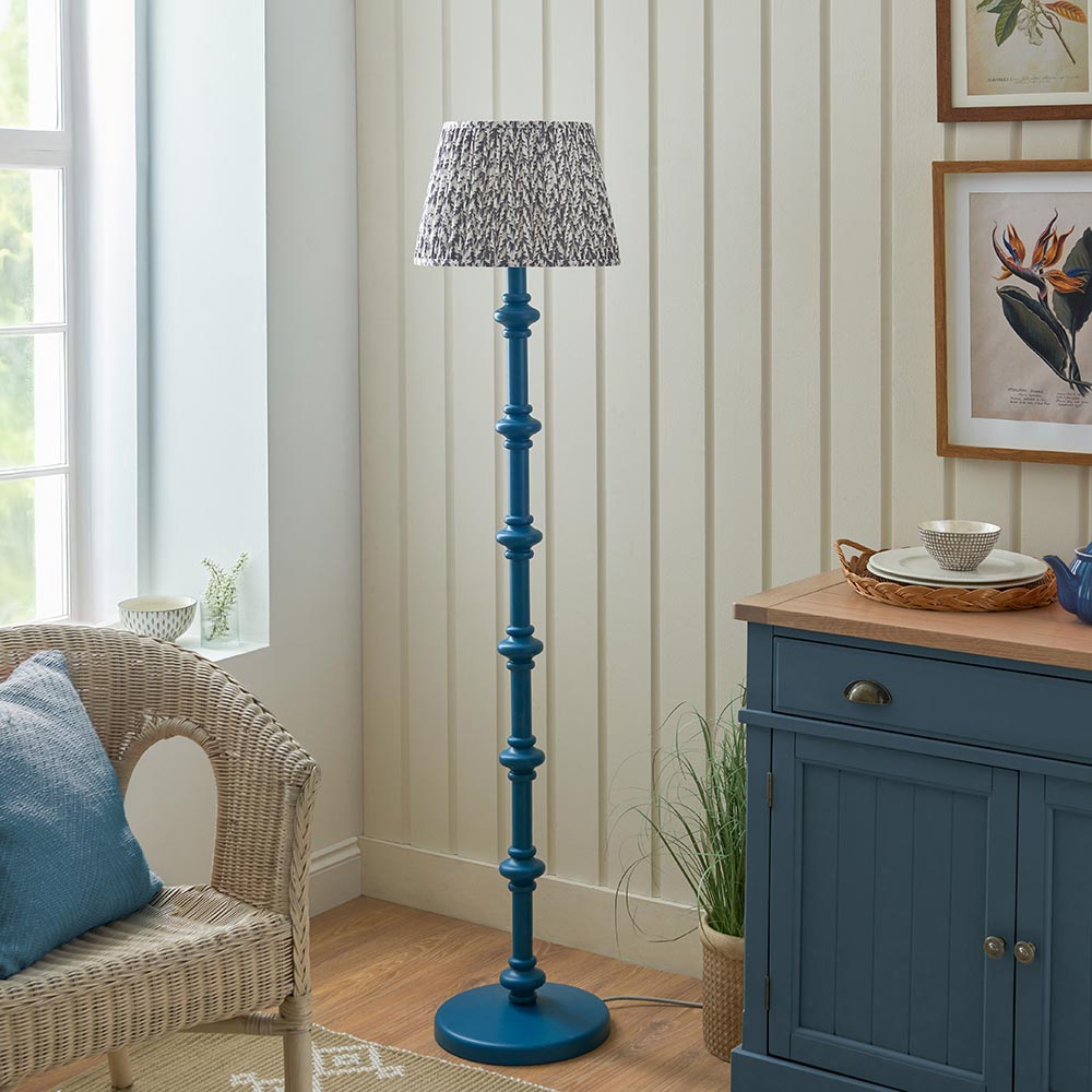 Wooden Blue Carnaby & Leaf 35cm Pearl grey shade - Comet Lighting