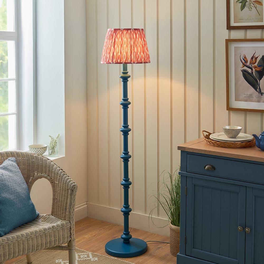 Wooden Blue Carnaby & Ikat 35cm Coral pink shade - Comet Lighting