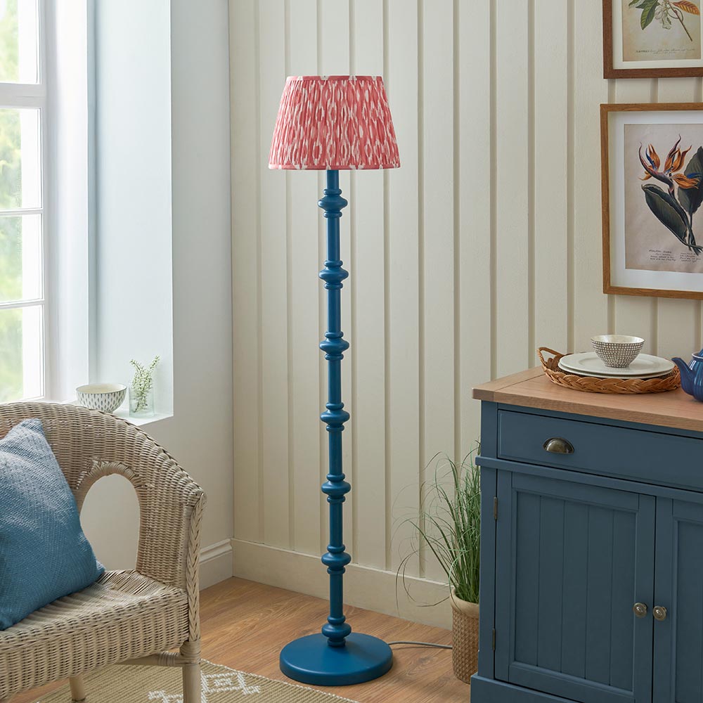Wooden Blue Carnaby & Ikat 35cm Coral pink shade - Comet Lighting
