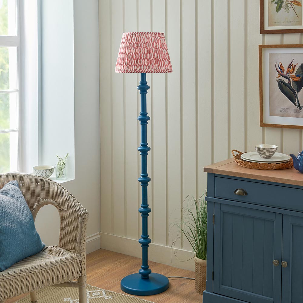 Wooden Blue Carnaby & Ripple 35cm Coral pink shade - Comet Lighting