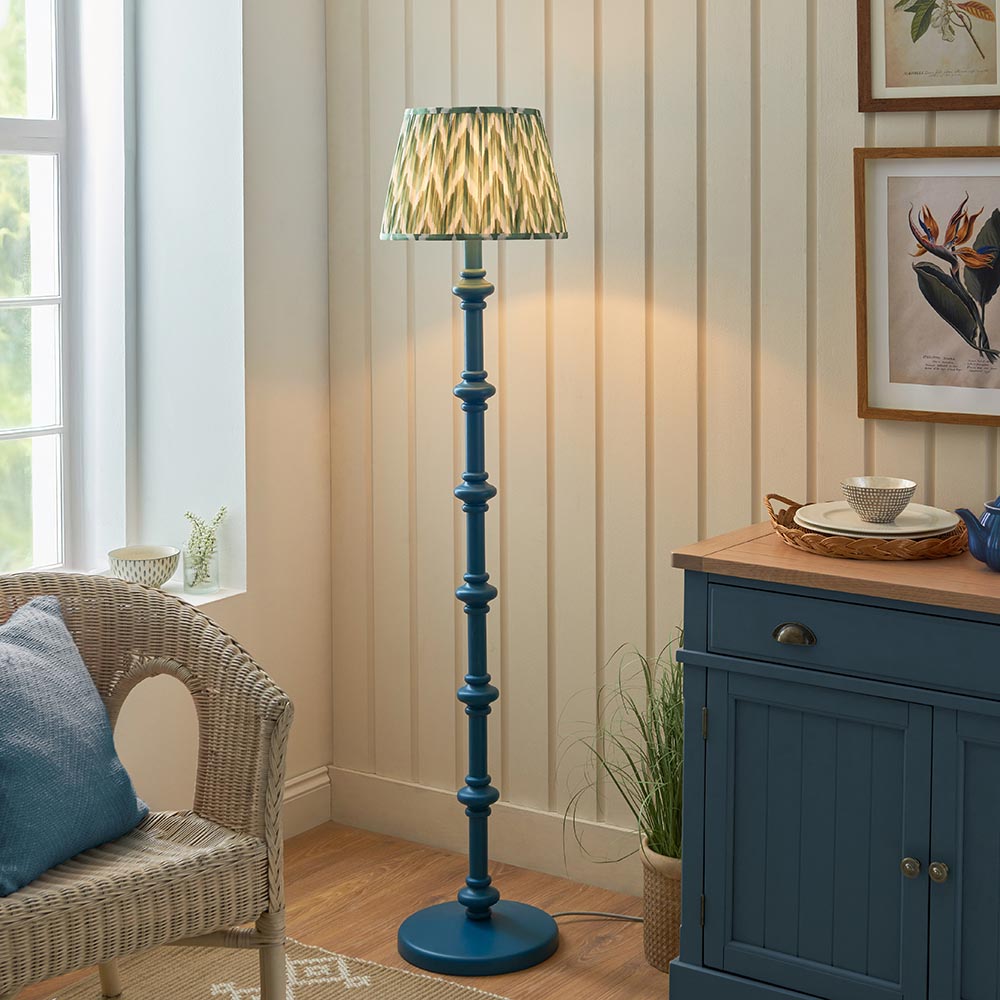 Wooden Blue Carnaby & Zigzag 35cm Cotswold green shade - Comet Lighting