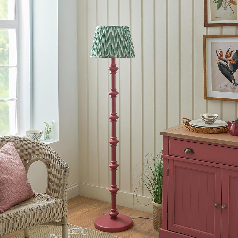 Wooden Pink Carnaby & Zigzag 35cm Cotswold green shade - Comet Lighting