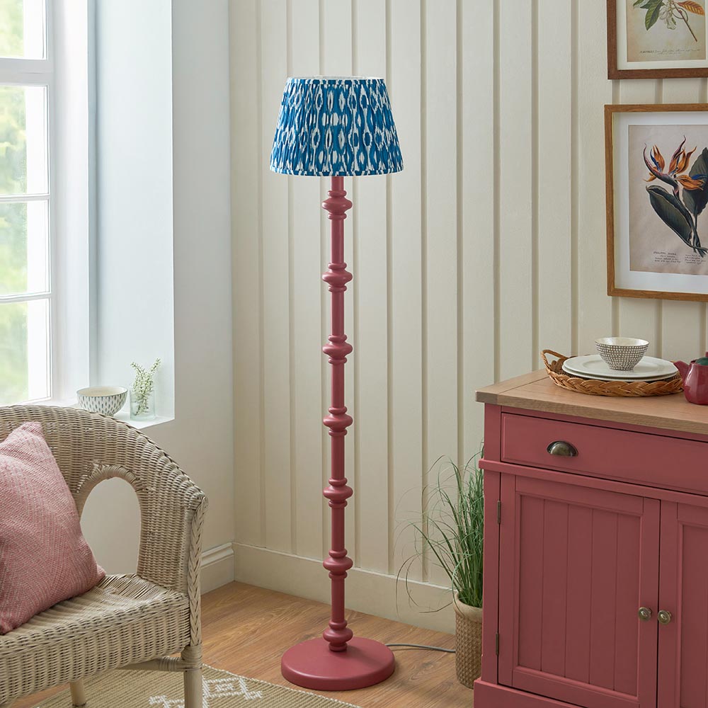 Wooden Pink Carnaby & Ikat 35cm Marlin blue shade - Comet Lighting