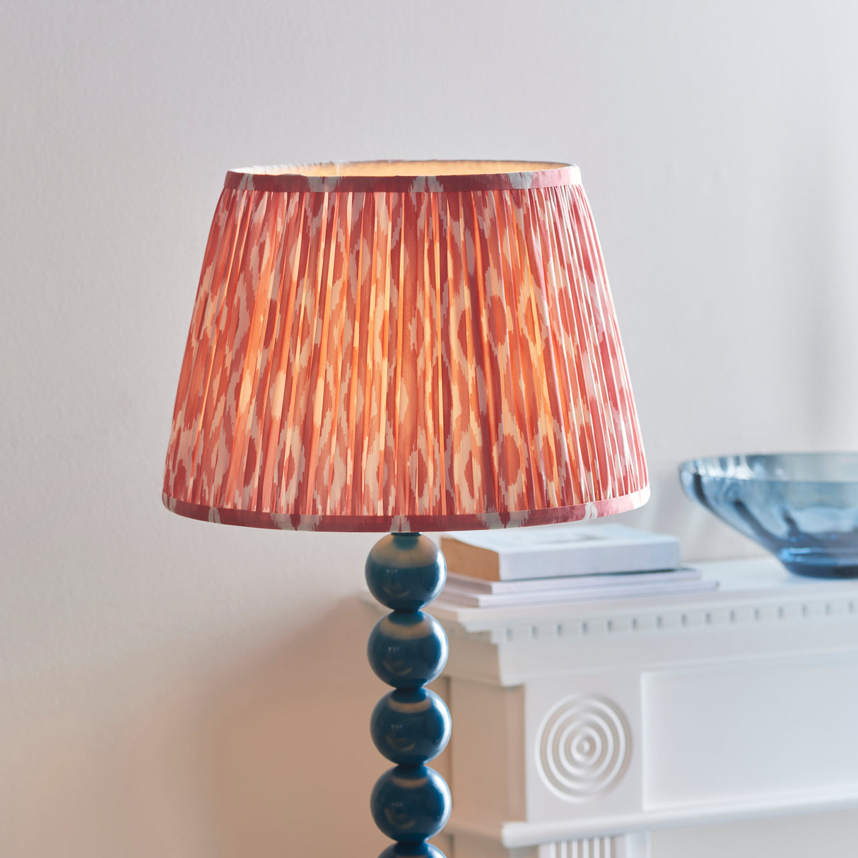 Gloss Blue Higgledy & Ikat 35cm Coral pink shade - Comet Lighting