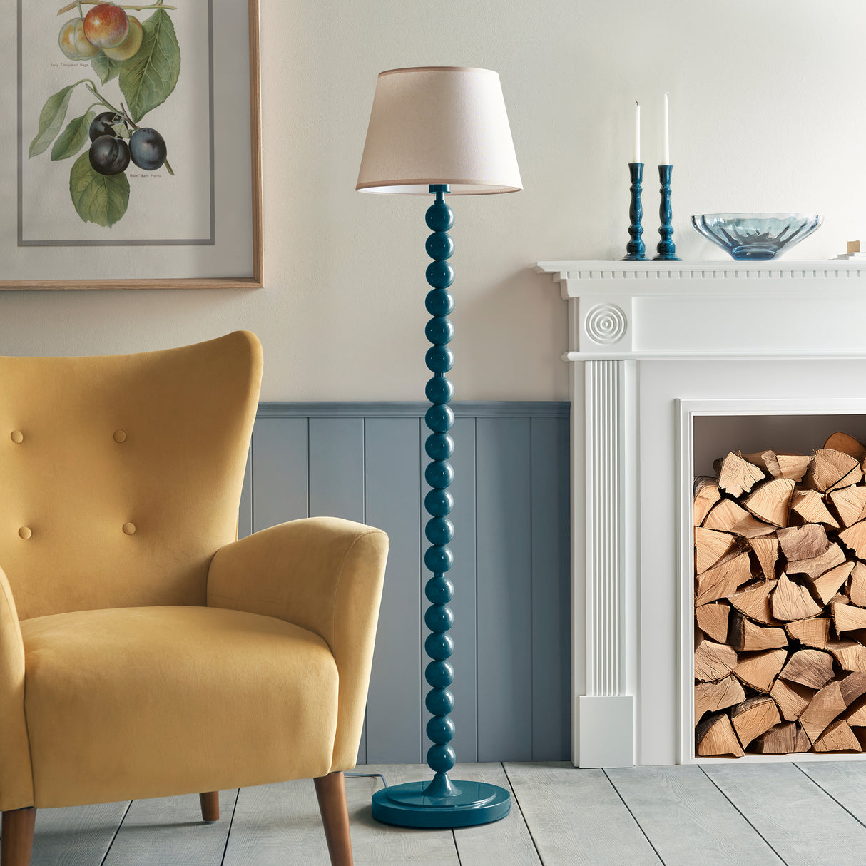 Gloss Blue Higgledy & Ivy 35cm Vintage white shade - Comet Lighting