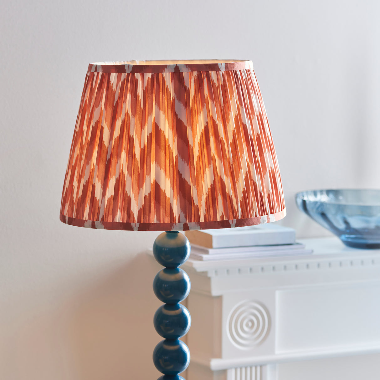 Gloss Blue Higgledy & Zigzag 35cm Apricot orange shade - Comet Lighting