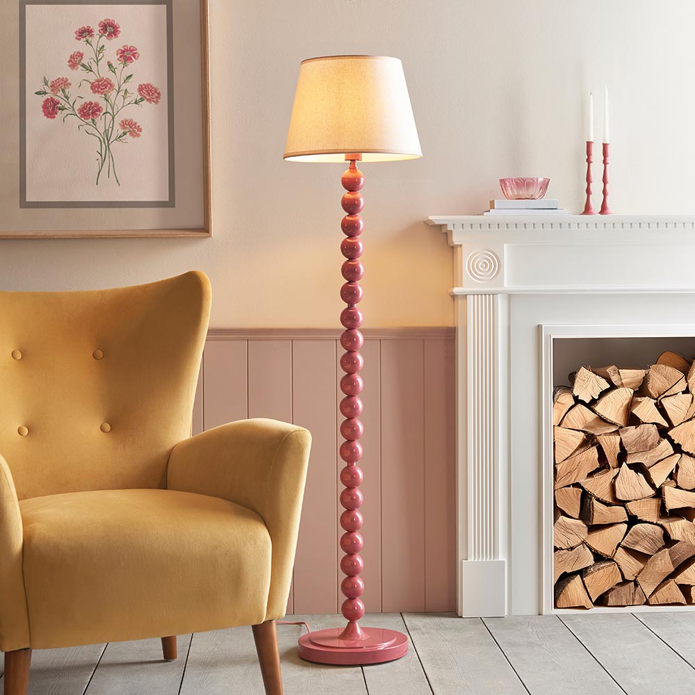 Gloss Pink Higgledy & Ivy 35cm Vintage white shade - Comet Lighting