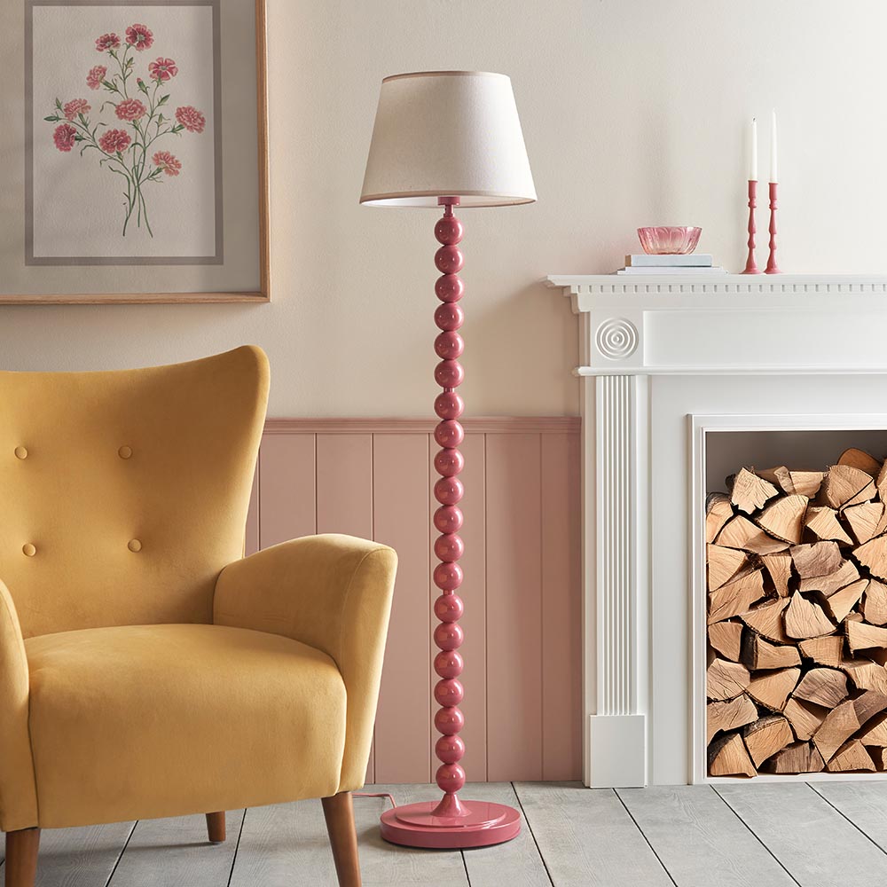 Gloss Pink Higgledy & Ivy 35cm Vintage white shade - Comet Lighting