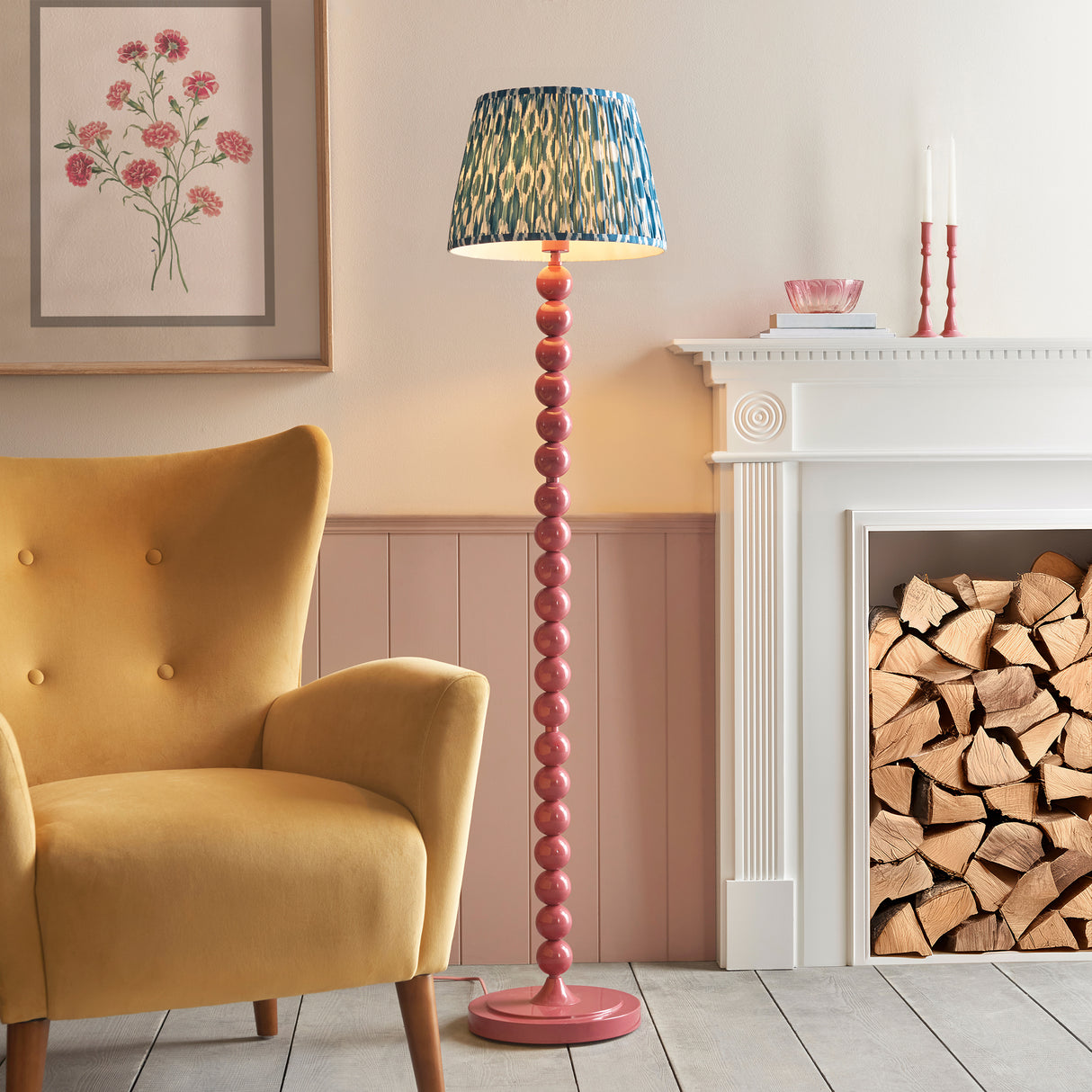 Gloss Pink Higgledy & Ikat 35cm Marlin blue shade - Comet Lighting