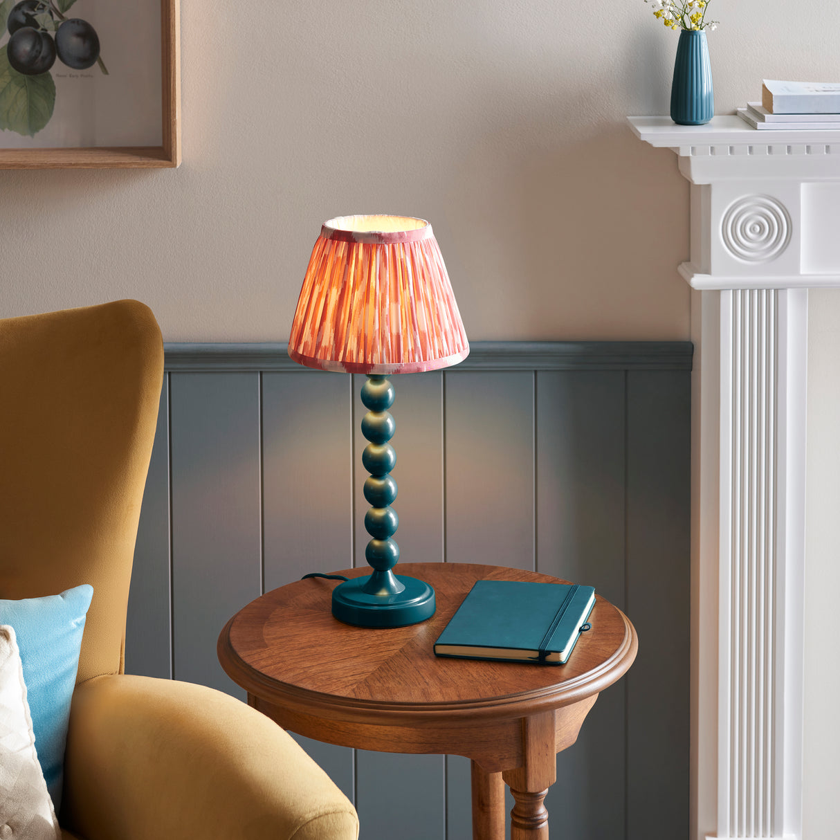 Gloss Blue Higgledy & Ikat 20cm Coral pink shade - Comet Lighting