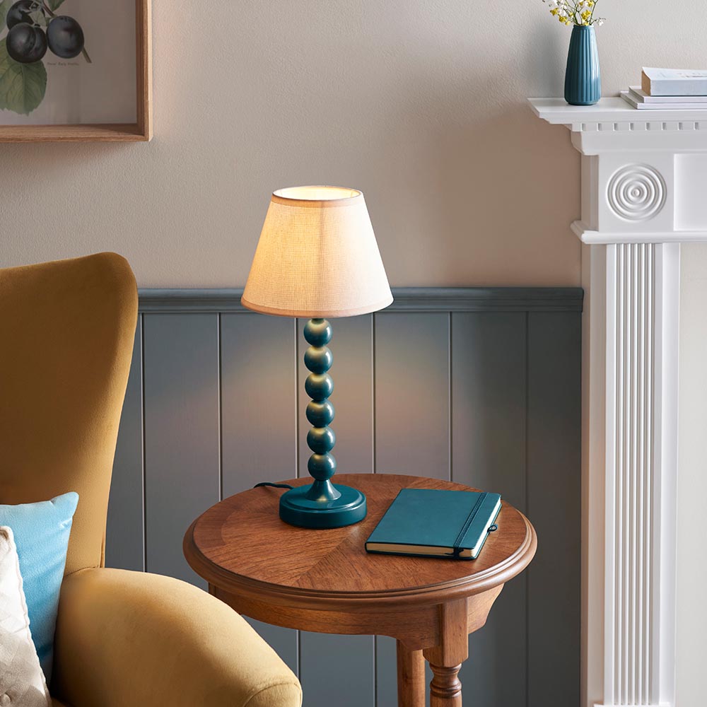 Gloss Blue Higgledy & Ivy 20cm Vintage white shade - Comet Lighting