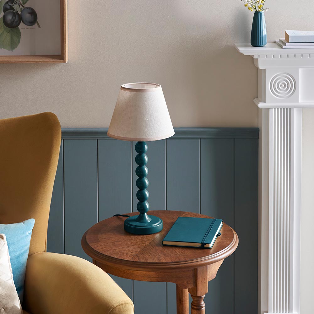 Gloss Blue Higgledy & Ivy 20cm Vintage white shade - Comet Lighting