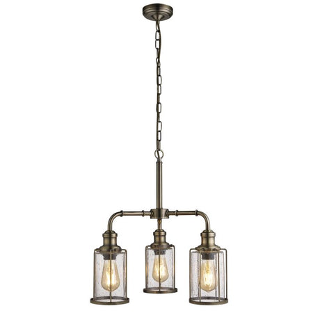 Searchlight Pipes 3Lt Pendant, Antique Brass With Seeded Glass