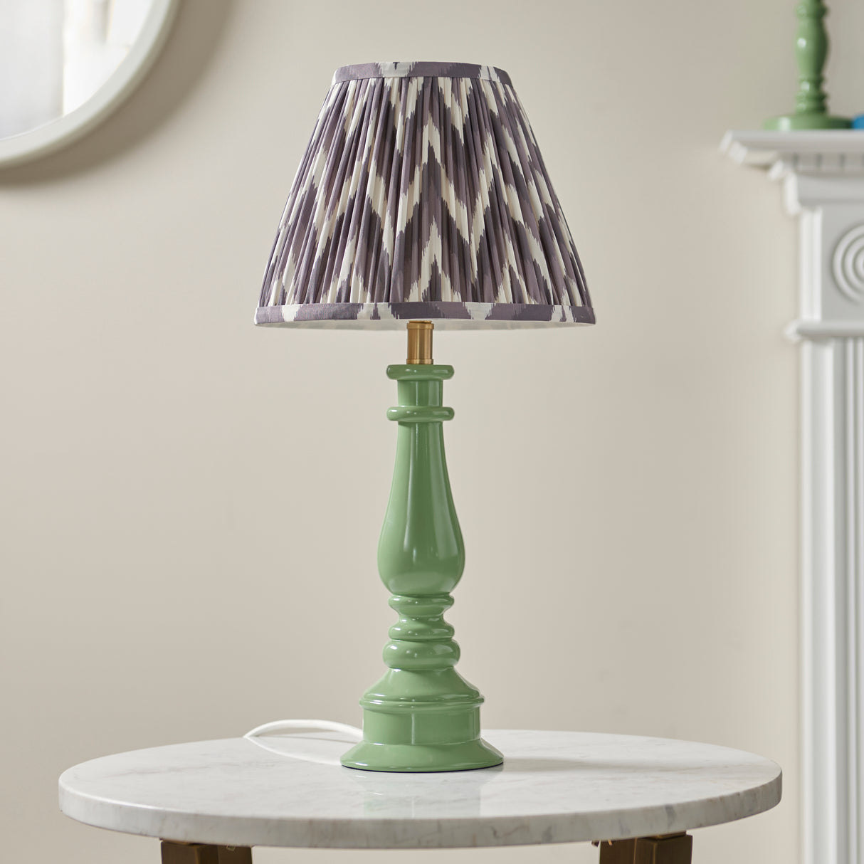 Gloss Green Myrtle & Zigzag 25cm Pearl grey shade - Comet Lighting