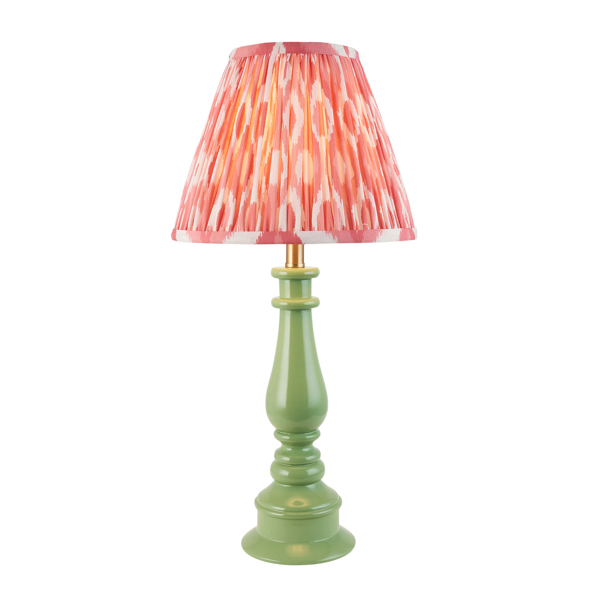Gloss Green Myrtle & Ikat 25cm Coral pink shade - Comet Lighting
