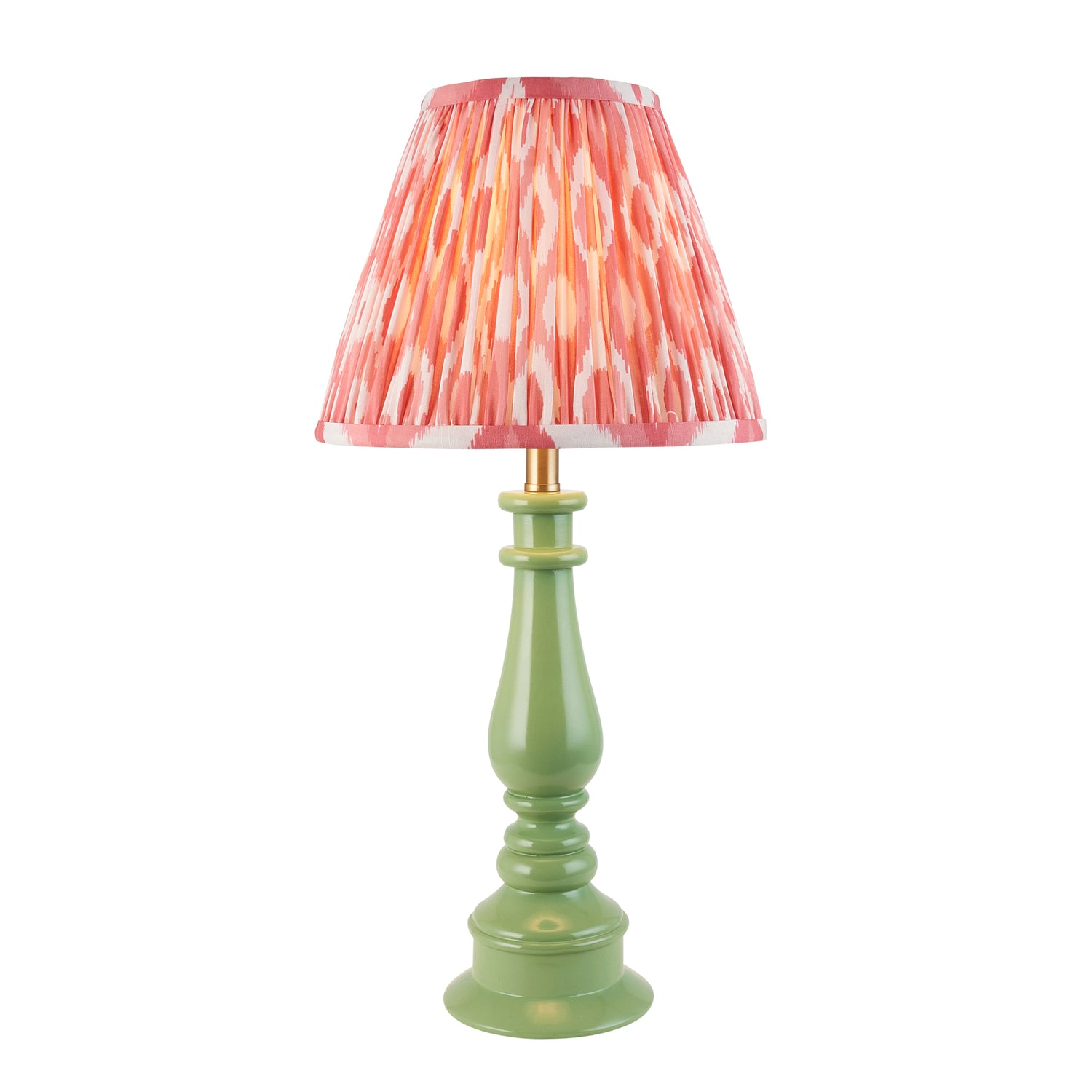 Gloss Green Myrtle & Ikat 25cm Coral pink shade - Comet Lighting