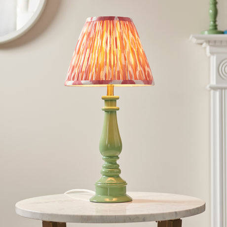 Gloss Green Myrtle & Ikat 25cm Coral pink shade - Comet Lighting