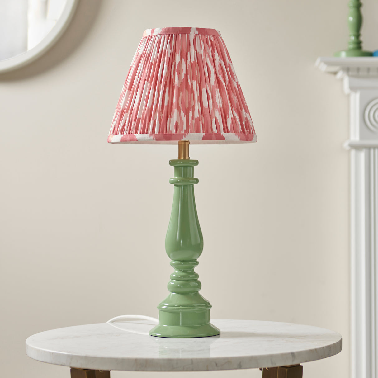 Gloss Green Myrtle & Ikat 25cm Coral pink shade - Comet Lighting