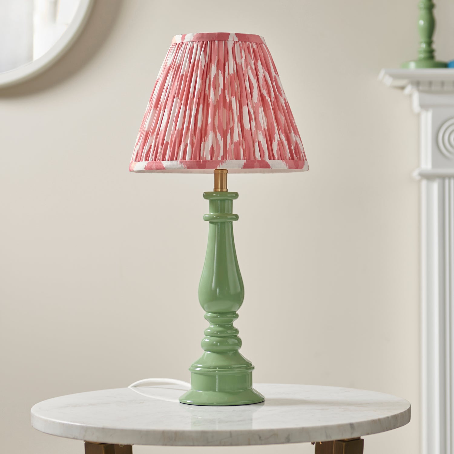 Gloss Green Myrtle & Ikat 25cm Coral pink shade - Comet Lighting