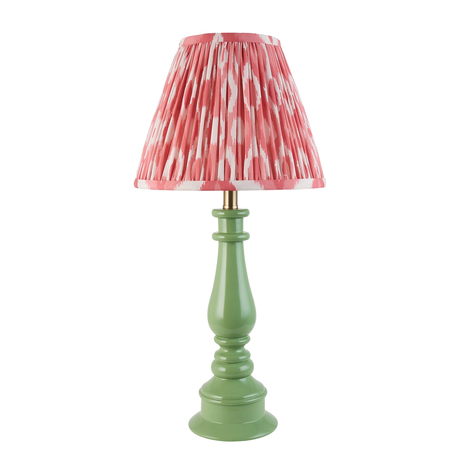 Gloss Green Myrtle & Ikat 25cm Coral pink shade - Comet Lighting