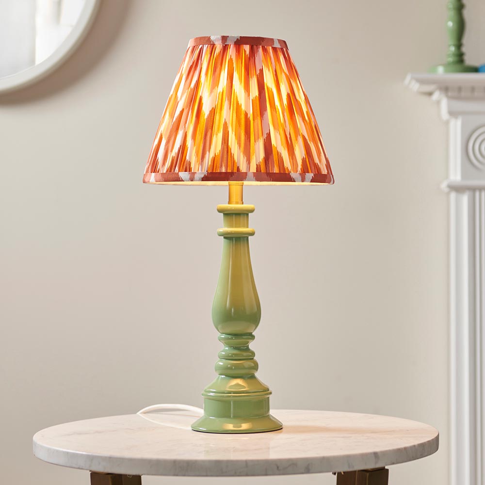 Gloss Green Myrtle & Zigzag 25cm Apricot orange shade - Comet Lighting
