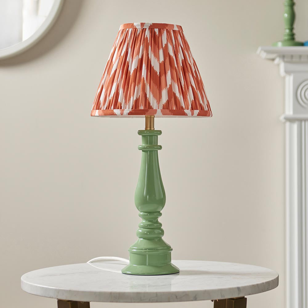 Gloss Green Myrtle & Zigzag 25cm Apricot orange shade - Comet Lighting